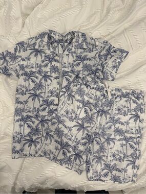 Janie and Jack White and Navy Palm Print Top